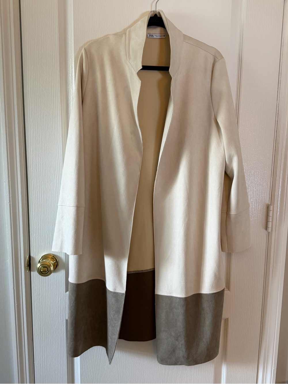 Zara Cream Coat with Taupe Suede Panel